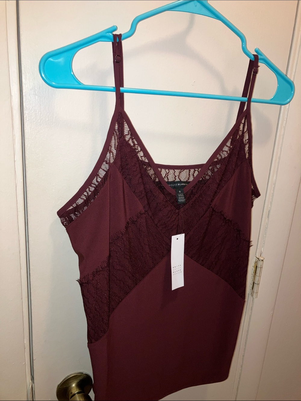 White House Black Market Burgundy Lace-Trim Camisole Small